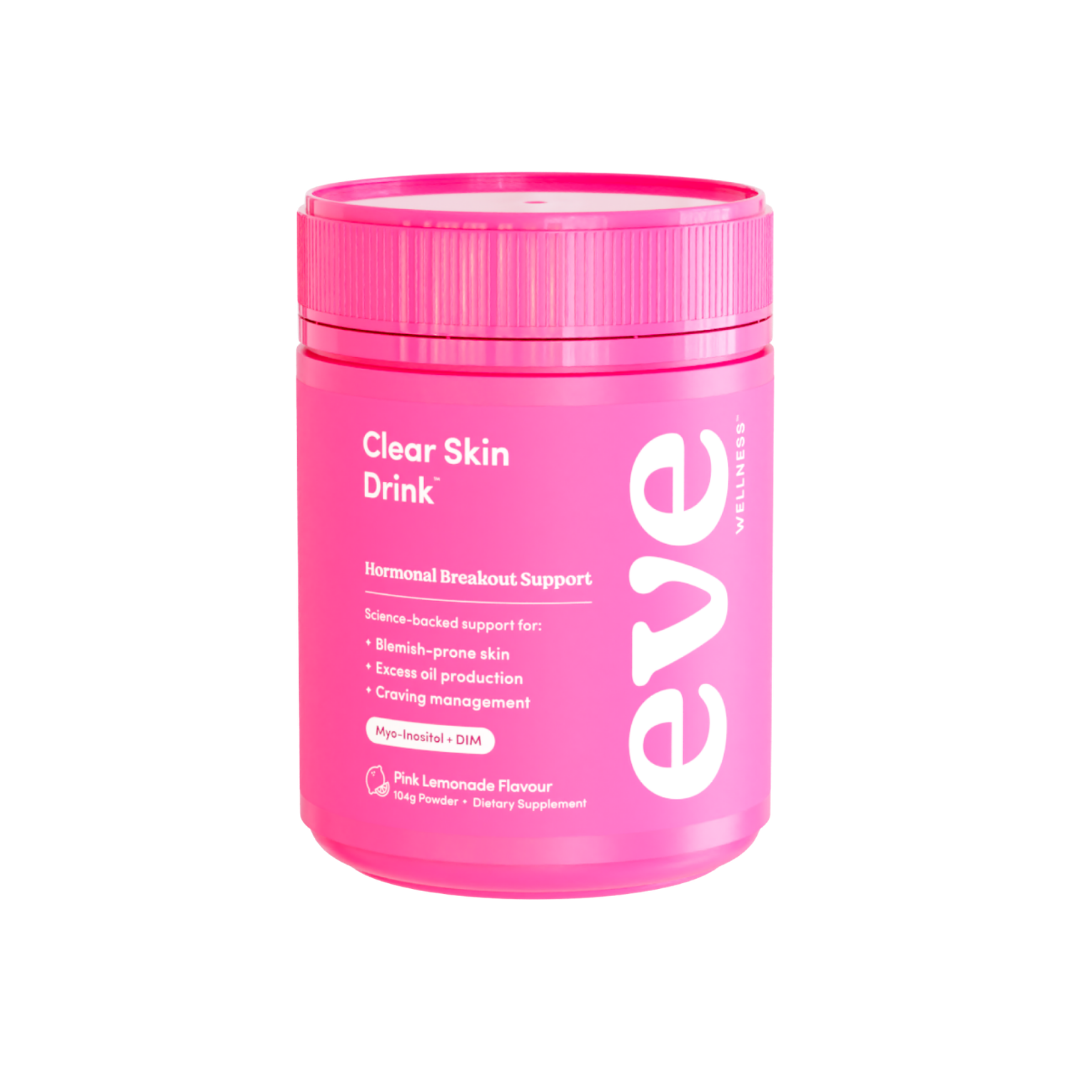 A supplement container of Clear Skin Drink by Eve