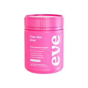 A supplement container of Clear Skin Drink by Eve