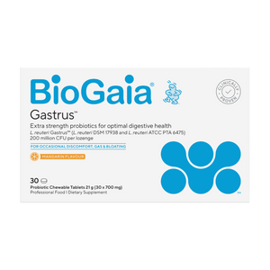 A supplement container of BioGaia Gastrus (Mandarin) by BioGaia