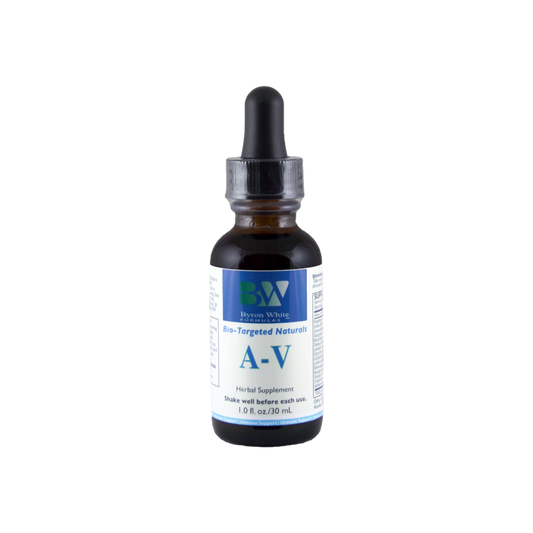 A supplement container of A-V by Byron White Formulas