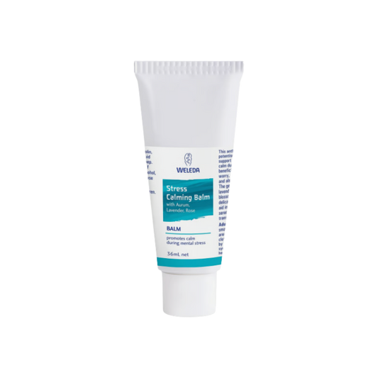 A supplement container of Stress Calming Balm with Aurum, Lavender and Rose by Weleda