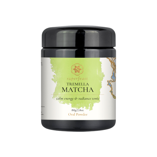 A supplement container of Tremella Matcha by SuperFeast