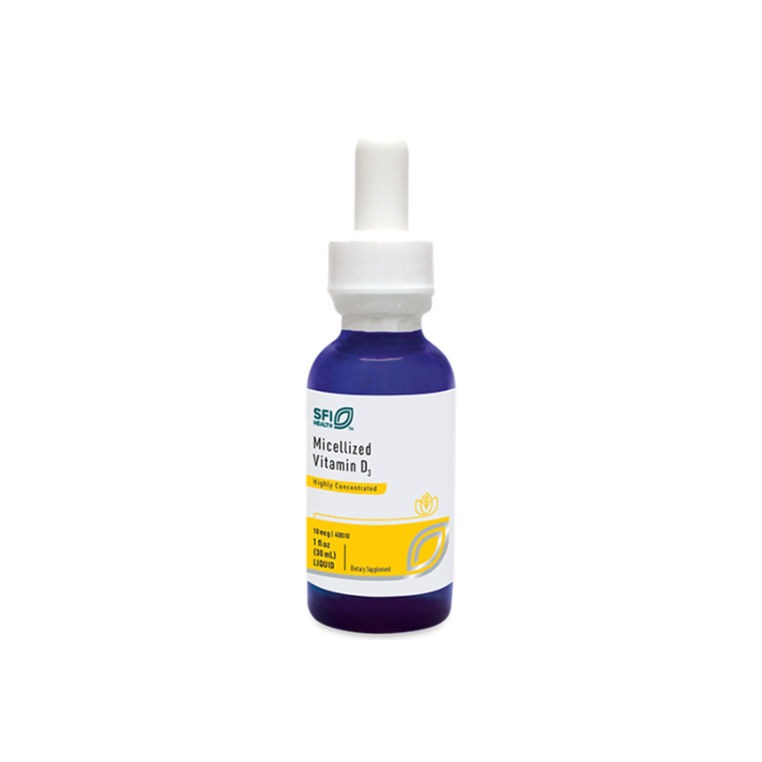 A supplement container of Micellized Vitamin D3 Liquid by SFI Health