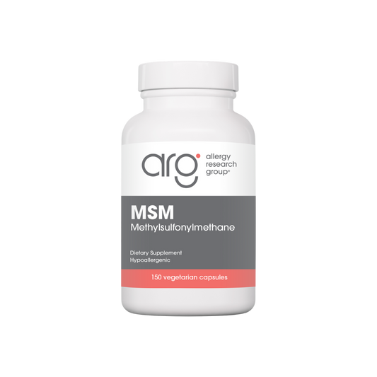 A supplement container of MSM (150 caps) by Allergy Research Group
