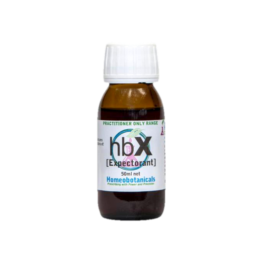 A supplement container of hbX (Expectorant & Cough) 50ml by Homeobotanicals