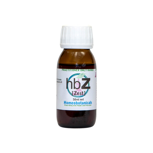 A supplement container of hbZ (Zest Energy) 50ml by Homeobotanicals