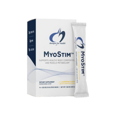 A Supplement box with 14 sticks with the name MyoStim by Designs for Health USA.
