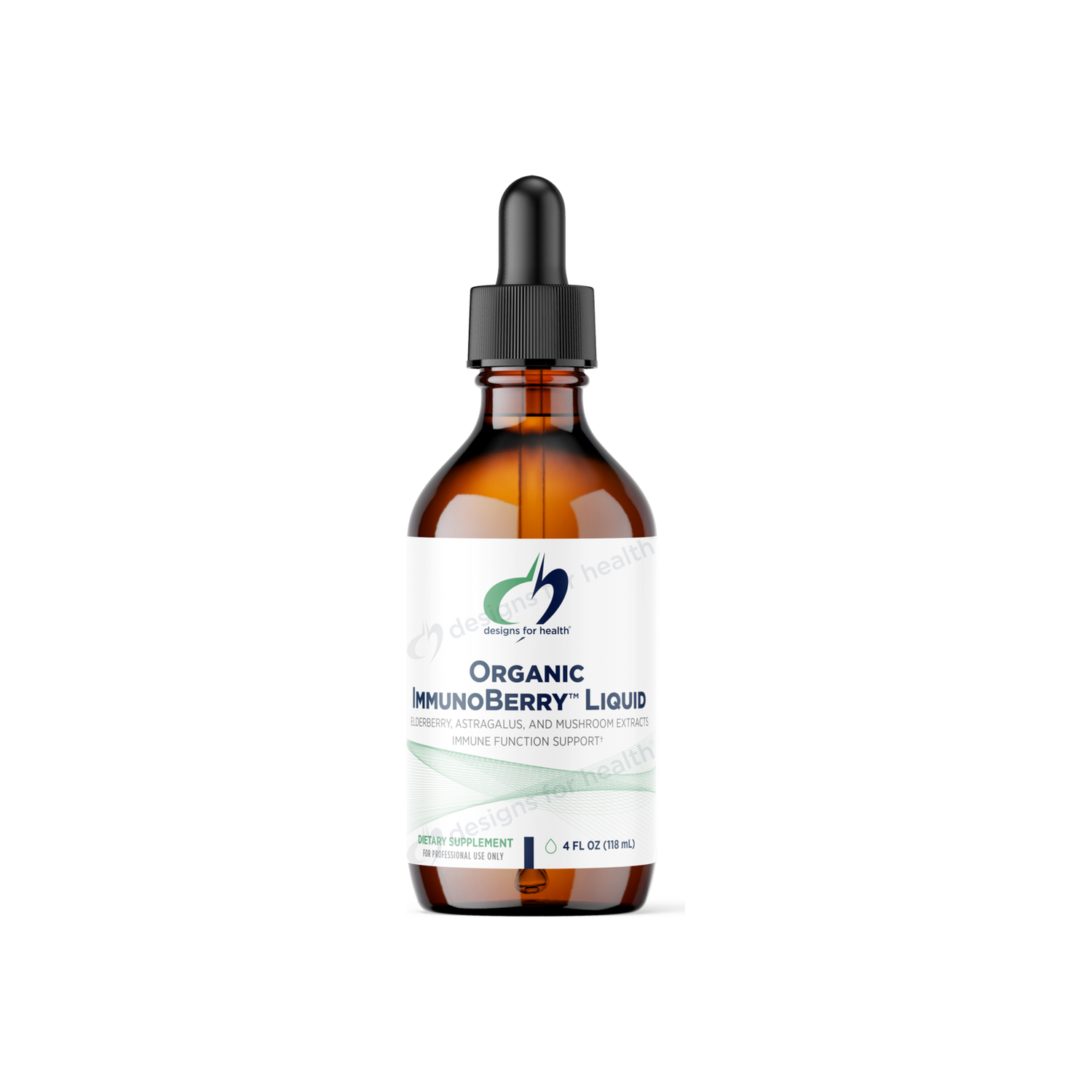 A supplement container of Organic ImmunoBerry™ Liquid by Designs for Health - USA