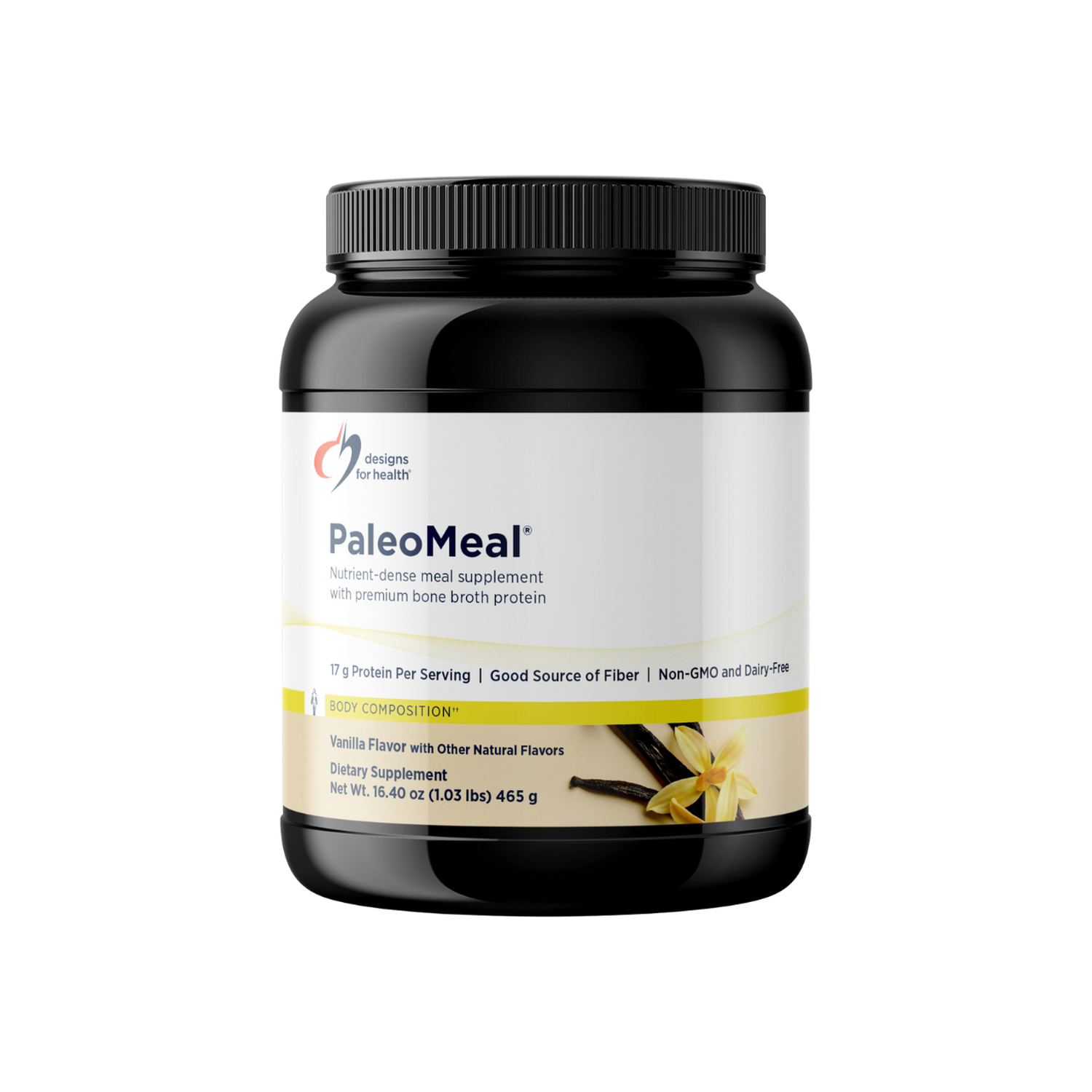 A supplement container of PaleoMeal (Vanilla) by Designs for Health - USA