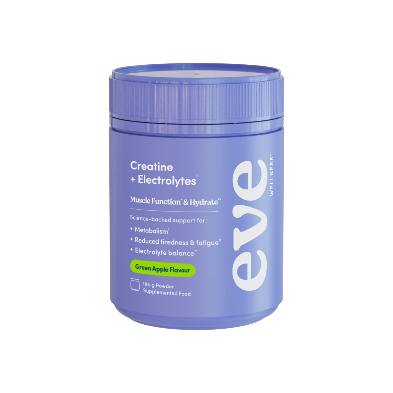 A supplement container of Creatine + Electrolytes Green Apple by Eve