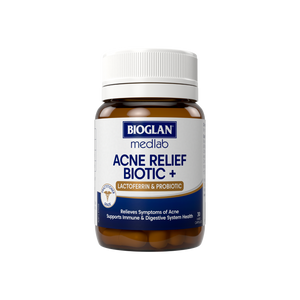 A supplement container of Acne Relief Biotic (Previously Lactoferrin Enhanced) by Medlab