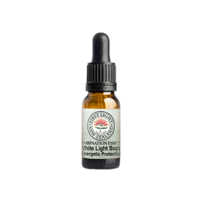 A supplement container of White Light Support© (Energetic Protection) 10ml by First Light Flower Essences