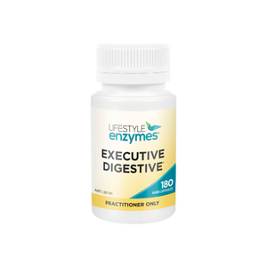 A supplement container of Executive Digestive (180 Caps) by Lifestyle Enzymes