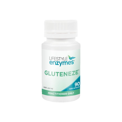 A supplement container of Gluteneze by Lifestyle Enzymes