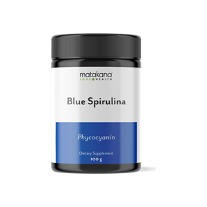A supplement container of Blue Spirulina by Matakana Superfoods