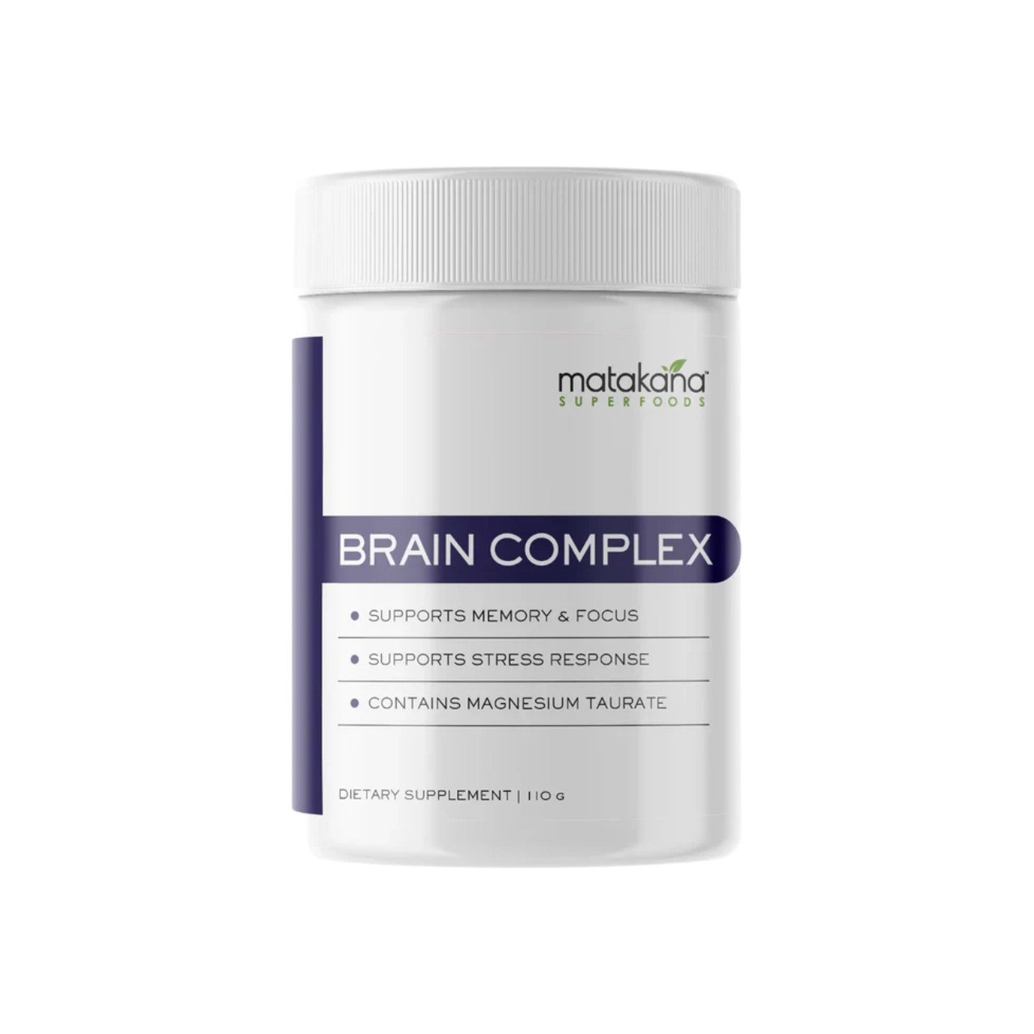 A supplement container of Brain Complex by Matakana Superfoods
