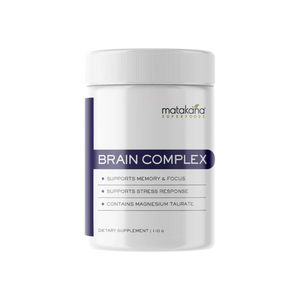 A supplement container of Brain Complex by Matakana Superfoods