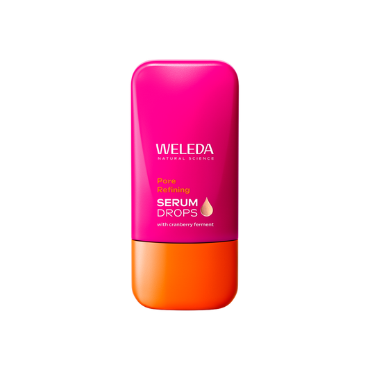 A supplement container of Pore Refining Vitamin C Serum Booster Drops by Weleda