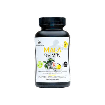 A supplement container of Maca for Men by Seleno Health (Retail)