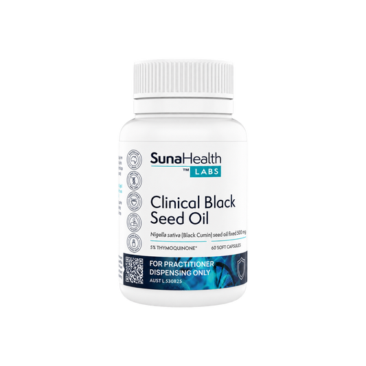 A supplement container of Clinical Black Seed Oil by SunaHealth Labs