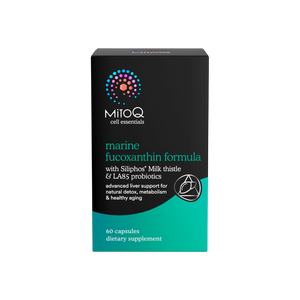 A supplement container of MitoQ Marine Fucoxanthin Formula by MitoQ