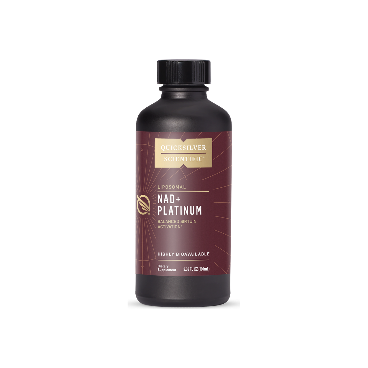 A supplement container of NAD + Platinum by Quicksilver