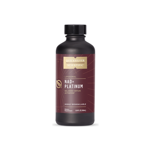 A supplement container of NAD + Platinum by Quicksilver