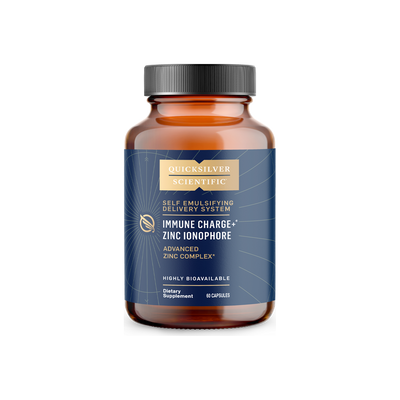 A supplement container of Immune Charge+ Zinc Ionophore by Quicksilver