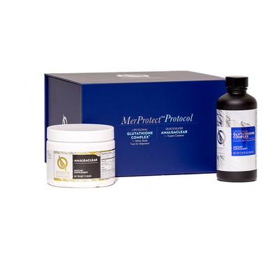 A supplement container of MerProtect™ (Protocol) Amalgam Dental Detox by Quicksilver