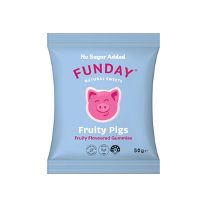 A supplement container of Fruity Flavoured Pigs Gummies by Funday Natural Sweets