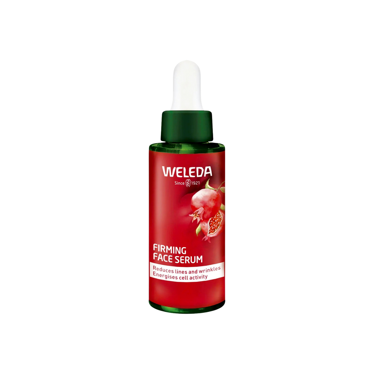 A supplement container of Firming Face Serum (Pomegranate) by Weleda