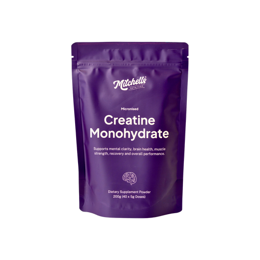 A supplement container of Creatine Monohydrate by Mitchells Nutrition