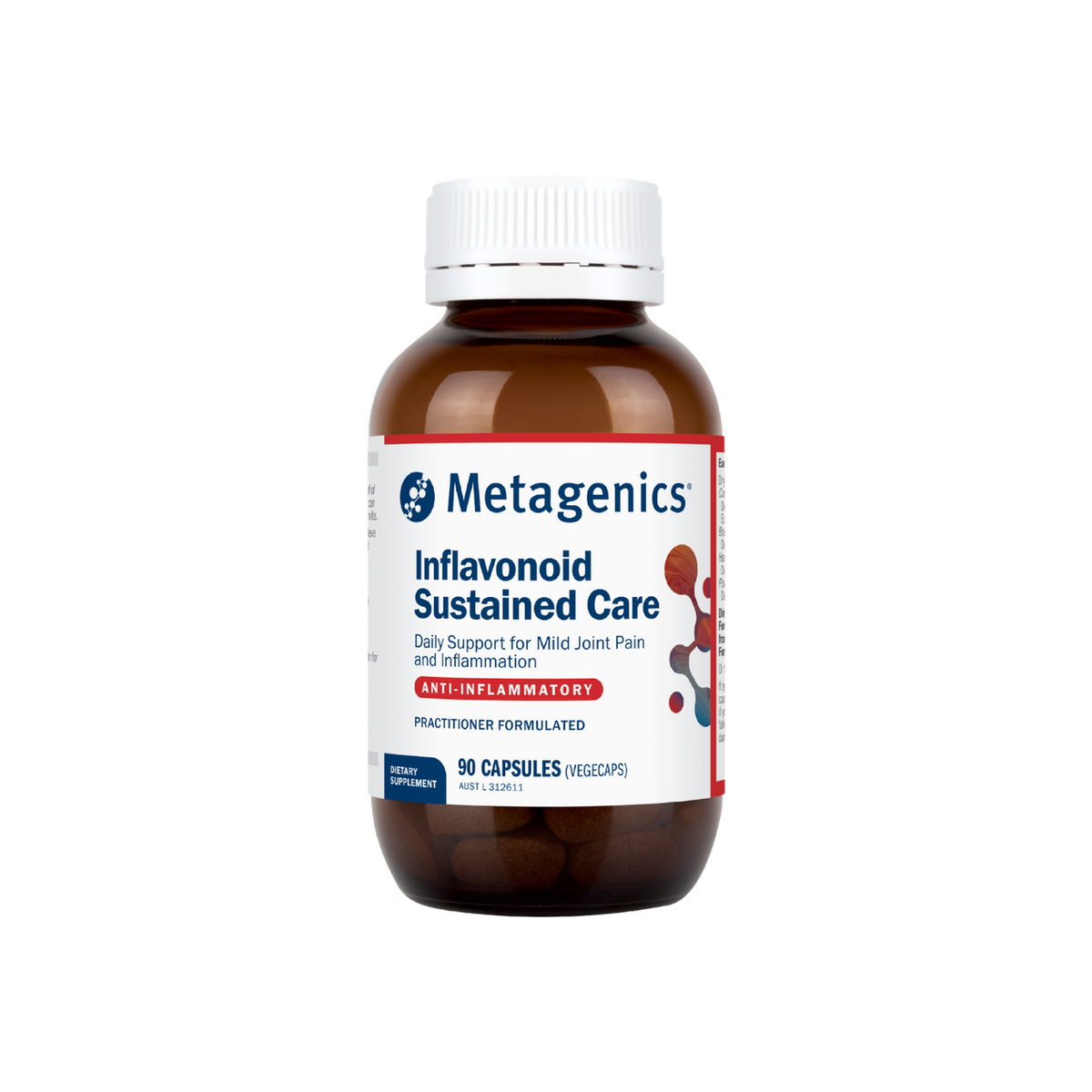 A supplement container of Inflavonoid Sustained Care by Metagenics