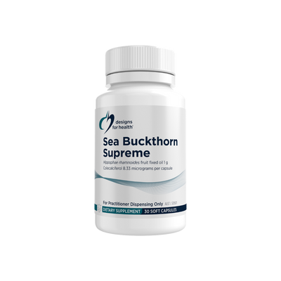 A supplement container of Sea Buckthorn Supreme by Designs for Health