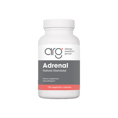 A supplement container of Adrenal 150c by Allergy Research Group