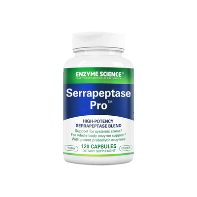 A supplement container of Serrapeptase Pro 120c by Enzyme Science