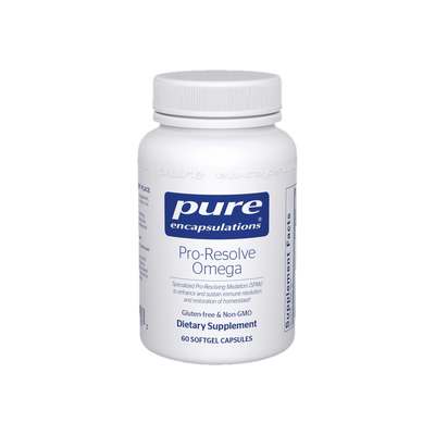 A supplement container of Pro-Resolve Omega 60 softgel capsules by Pure Encapsulations