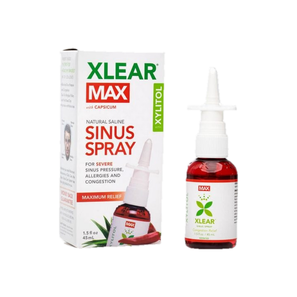 A supplement container of MAX Nasal Spray 45ml by Xlear