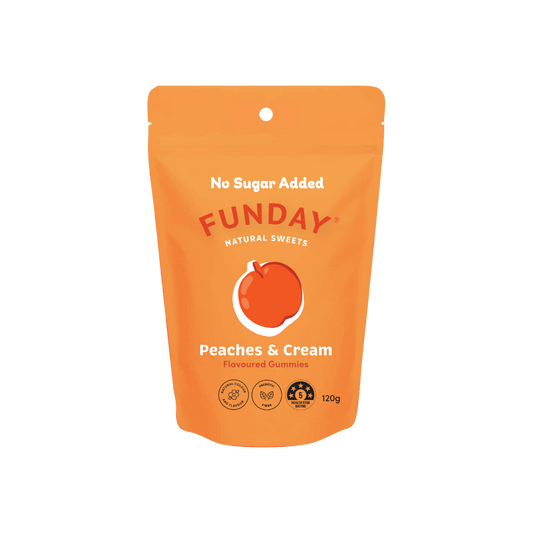 A supplement container of Peaches & Cream Share Bag by Funday Natural Sweets