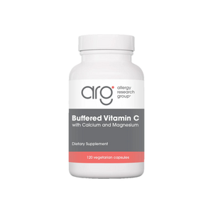 A supplement container of Buffered Vitamin C 120c by Allergy Research Group