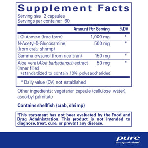 Ingredients: L-Glutamine, N-Acetyl-D-Glucosamine, Gamma oryzanol, Aloe vera.