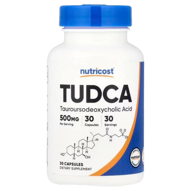 A Supplement container with the name TUDCA by Nutricost.