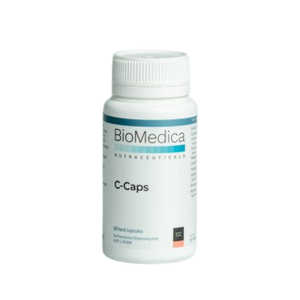 A Supplement container with the name C-Caps (60 caps) y BioMedica.