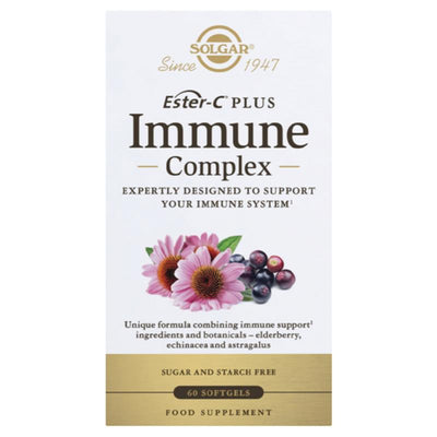 A Supplement container with the name Ester-C Plus Immune Complex by Solgar.