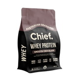 A Supplement pouch with the name Whey Protein (Smooth Chocolate) by Chief Nutrition.