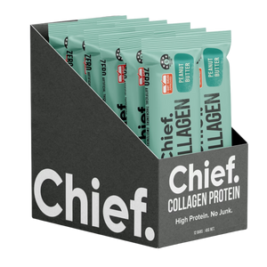 A Box of 12 Supplement bars (Peanut Butter) by Chief Nutrition.