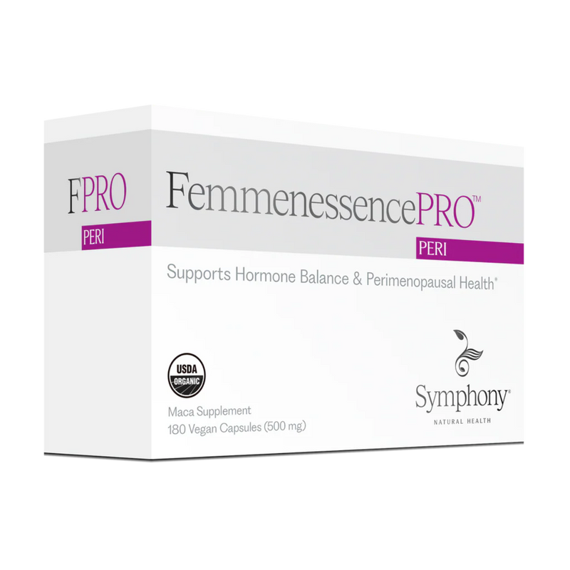 A Supplement Box with the name FemmenessencePro Peri by Symphony Natural Health.
