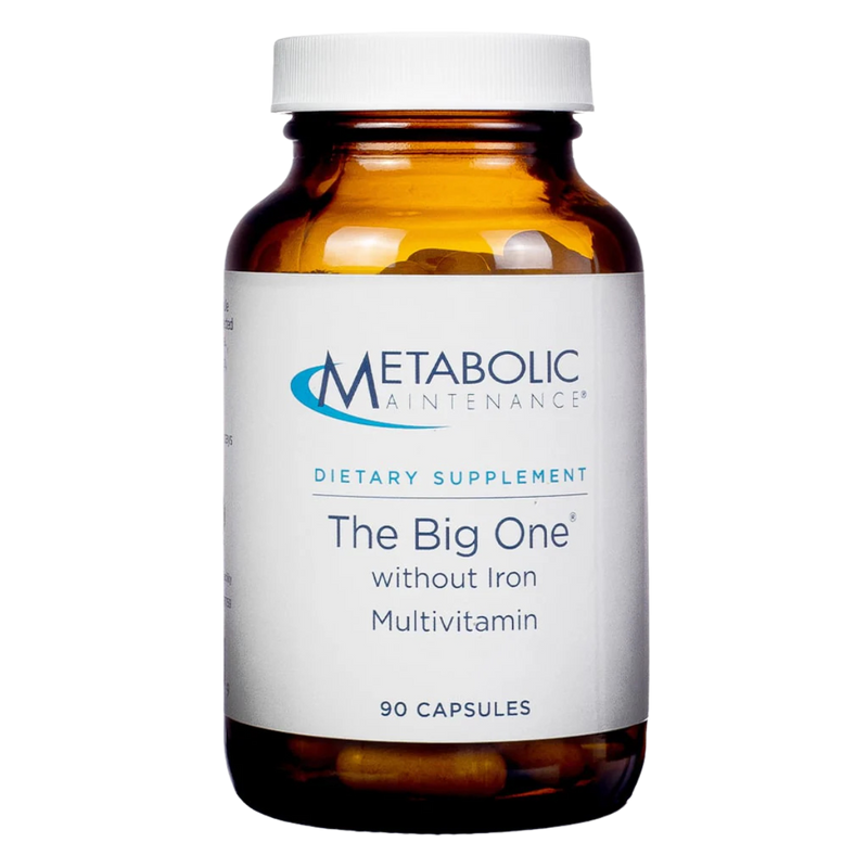 A Supplement container with the name The Big One Without Iron by Metabolic Maintenance.