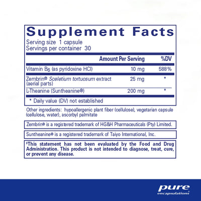 Ingredients: Vitamin B6, Zembrin, L-Theanine.