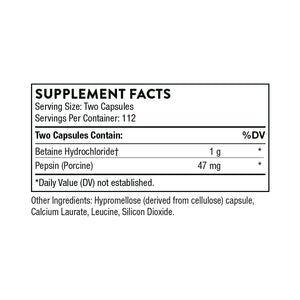 Ingredients containing Betaine Hydrochloride, Pepsin, Porcine.